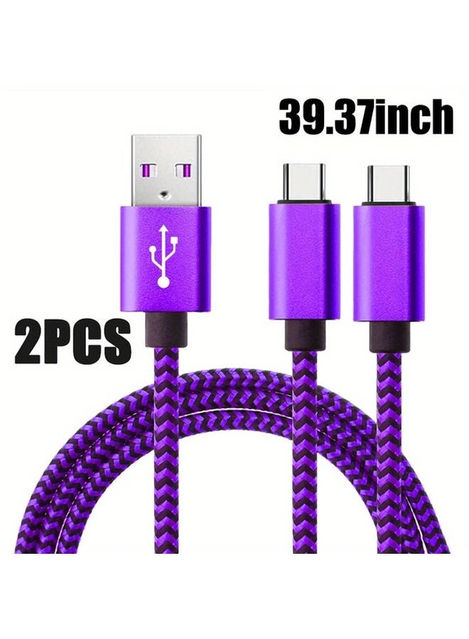 2 Pack Purple Nylon Braided USB C to USB C Cable 3A Fast Charging 39 37 Inch - Image 1